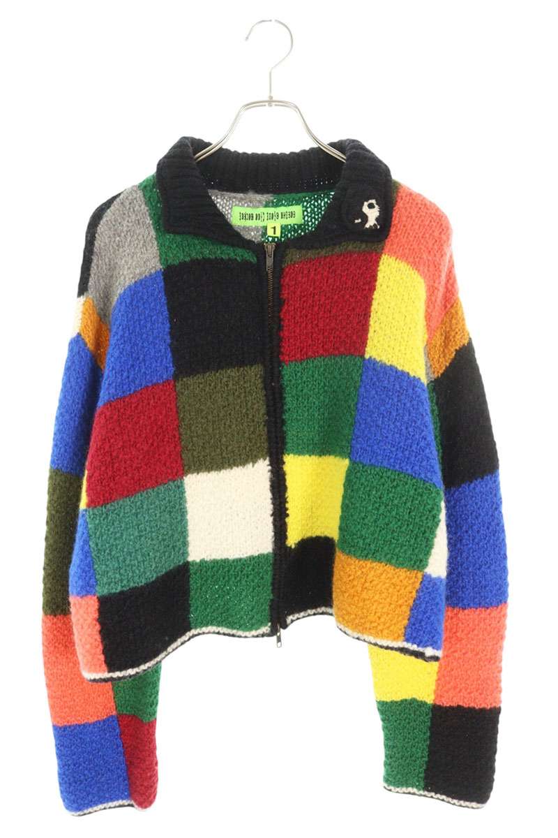 カクタスプラントフリーマーケット CPFM 大きさ:1  Puzzle Zip Sweater パッチワークジップアップニット(黒いこと×マルチ)【703062】【BS99】【メンズ】【中古】bb78#rinkan*B
