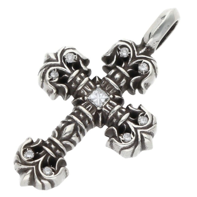 クロムハーツ Chrome Hearts   CHARM FILIGREE TINY P DMND タイニーフィリグリー PAVEダイヤシルバーネックレストップ(しろがね色×せつ然たる 4.77g)【903062】【SS07】【小物】【中古】bb420#rinkan*B