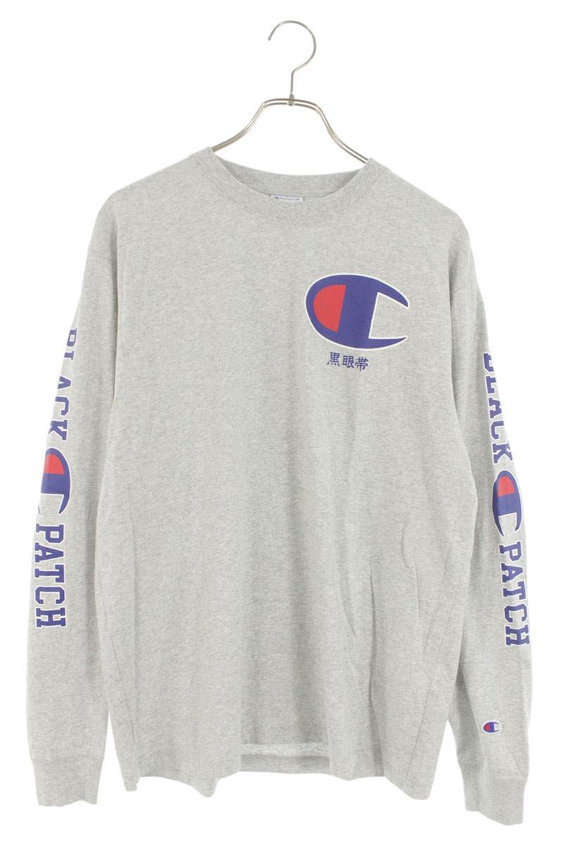 ブラックアイパッチ BlackEyePatch　 ×チャンピオン Champion　 サイズ:L C8-W422 ロゴプリント長袖カットソー(グレー)【803062】【BS99】【メンズ】【中古】bb87#rinkan*A