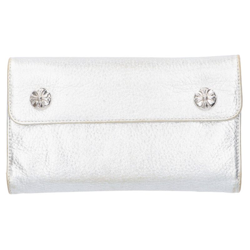 クロムハーツ Chrome Hearts   WAVE CROSS BALL 縮くれる クロスボールボタンレザーウォレット金入れ(しろがね色)【503062】【SJ02】【小物】【中古】bb17#rinkan*B