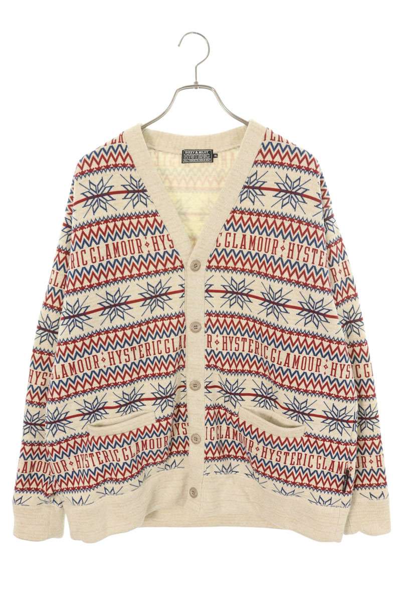 ヒステリックグラマー HYSTERIC GLAMOUR　 サイズ:XL 23AW 02233CD01 SPADE NORDIC柄カーディガン(オフホワイト×レッド×ブルー)【803062】【BS99】【メンズ】【中古】bb466#rinkan*B