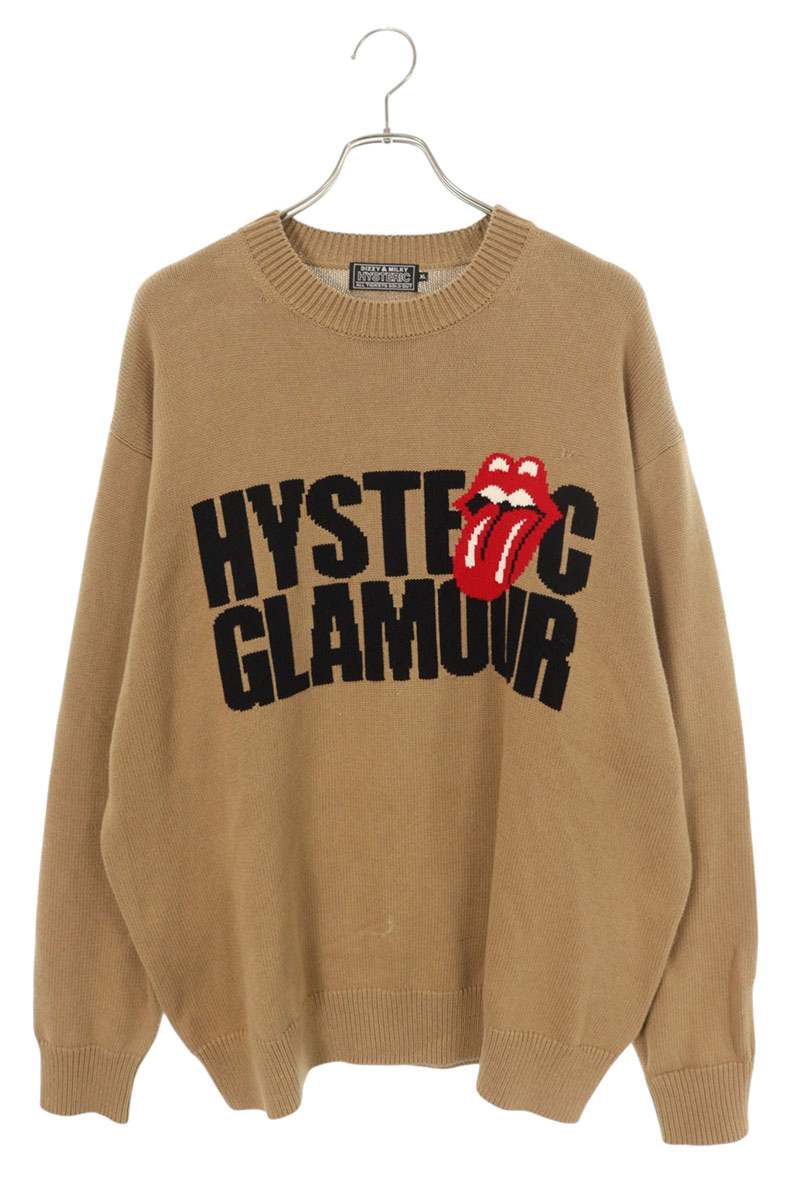 ヒステリックグラマー HYSTERIC GLAMOUR　 ×ローリングストーンズ サイズ:XL 24AW 02243NS16 LOGO&TONGUE編込ニット(ブラウン)【803062】【BS99】【メンズ】【中古】bb466#rinkan*B