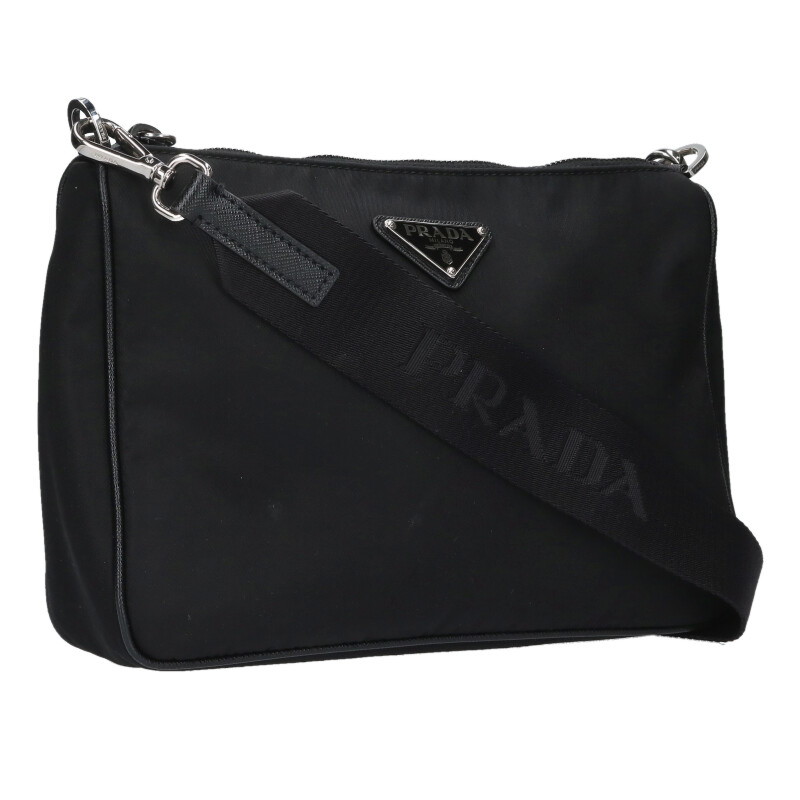 プラダ PRADA   2VH113 トライアングルロゴプレートナイロンポーチ付き添い人ショルダーバッグ(黒いこと)【603062】【SB01】【小物】【中古】bb356#rinkan*C