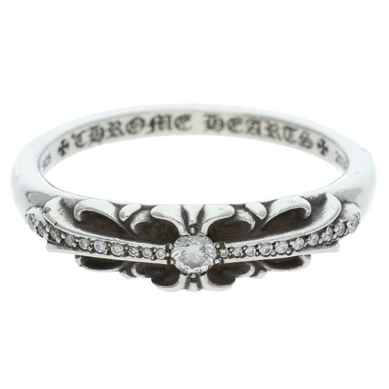 クロムハーツ Chrome Hearts　 サイズ:26号 BABY CLSC P D ベイビークラシックフローラルクロス PAVEダイヤ シルバーリング(シルバー×クリア 6.21g)【713062】【FK04】【小物】【中古】bb411#rinkan*B