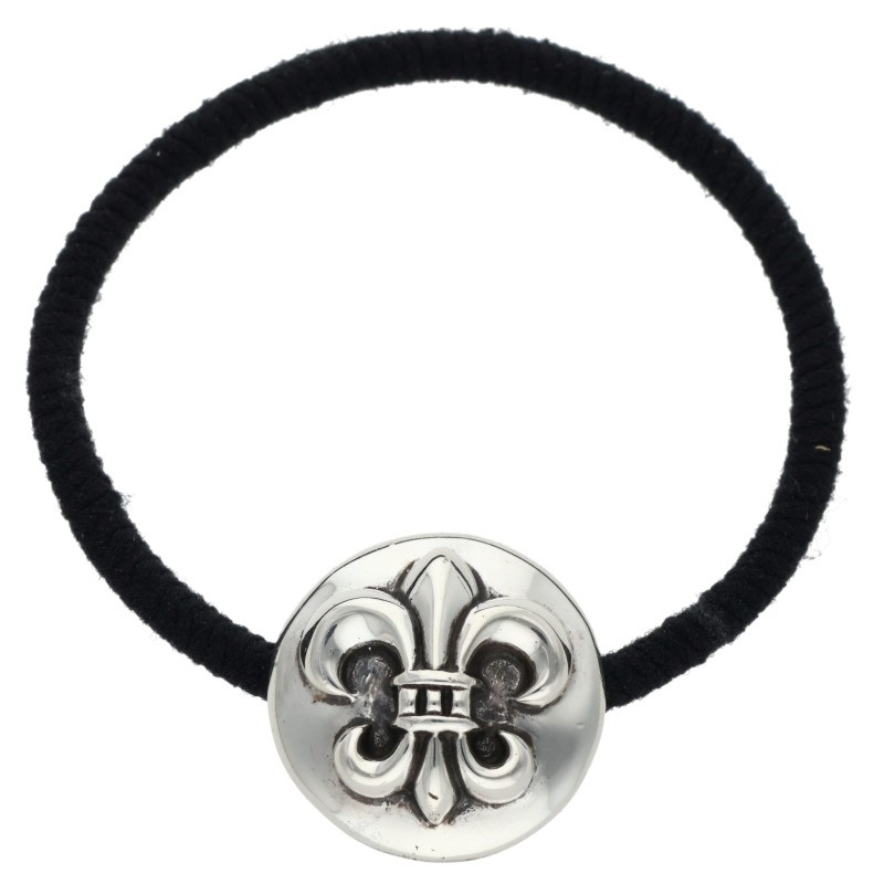 クロムハーツ Chrome Hearts   HAIRBAND BSフレアボタンヘアゴム シルバーコンチョ(しろがね色×黒いこと 総掛け目18.99g)【703062】【SS07】【小物】【中古】bb205#rinkan*B