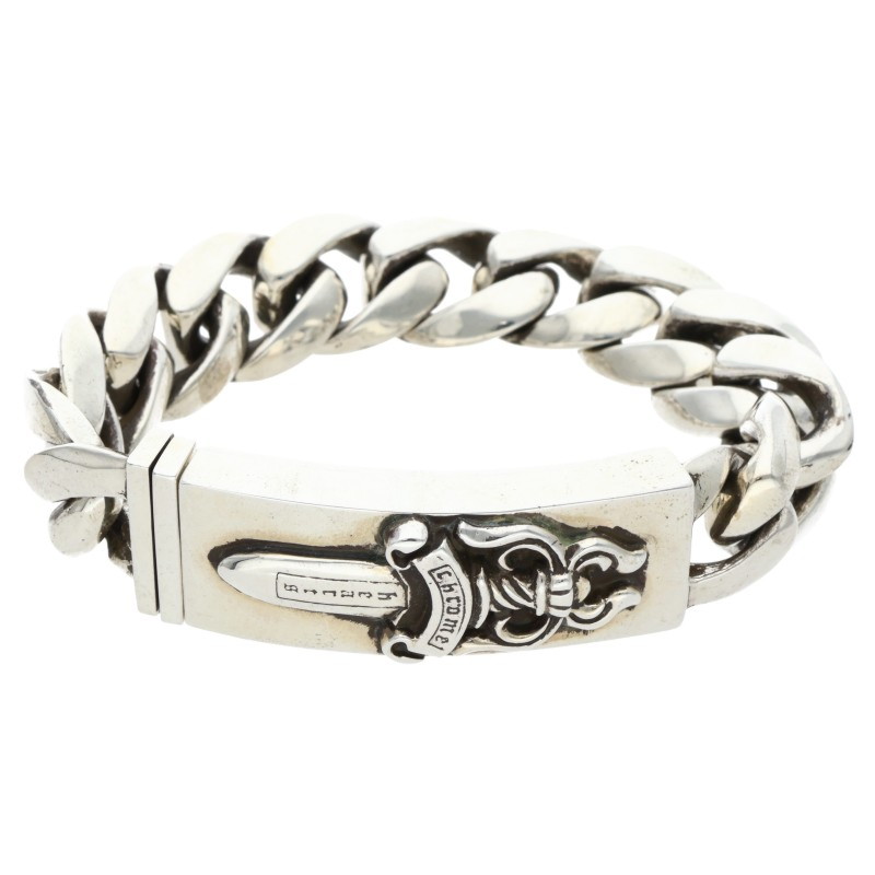 クロムハーツ Chrome Hearts 大いさ:11LINK  ID DAGGER ダガーID古典派音楽繋がり しろがね色腕輪(しろがね色 114.21g)【105062】【HJ12】【小物】【中古】bb339#rinkan*A