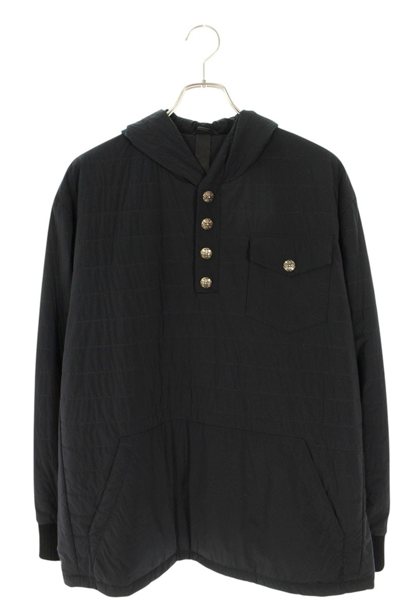 クロムハーツ Chrome Hearts　 サイズ:XL BOXING THE NEEDLE FB クロスボールボタンキルティングナイロンアノラックブルゾン(ブラック×シルバー)【803062】【SJ02】【メンズ】【中古】bb17#rinkan*A