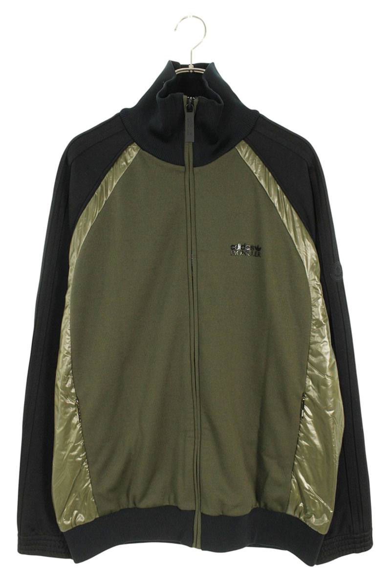 モンク線路 MONCLER ×アディダス adidas 大きさ:XL  ZIP UP CARDIGAN ナイロンうつり変わりジップアップブルゾン(カーキ×黒いこと)【903062】【OM10】【メンズ】【中古】bb187#rinkan*A