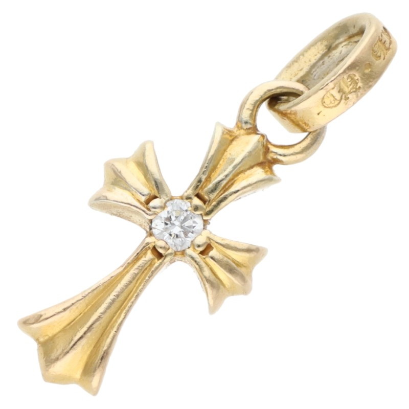 クロムハーツ Chrome Hearts   22K CRS BBYFAT DMND ベイビーファット 両面1金剛石 引きつける ゴールド首飾りとっ始め(黄色ゴールド×せつ然たる 3.24g)【803062】【SJ02】【小物】【中古】bb431#rinkan*B
