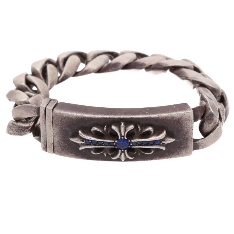 クロムハーツ Chrome Hearts サイズ:13LINK ID FLRL CRS P SAP フローラルIDクラシックリンク PAVEブルーサファイヤ シルバーブレスレット(シルバー×ブルー 120.51g)【903062】【SS07】【小物】【中古】bb470#rinkan*B |RINKAN