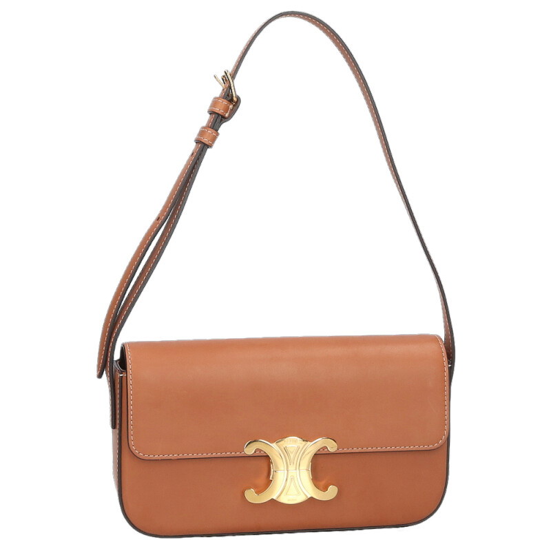 セリーヌ CELINE   クロード トリオンフレザーショルダーバッグ(赤銅色×ゴールド)【304062】【BS99】【小物】【中古】bb428#rinkan*B
