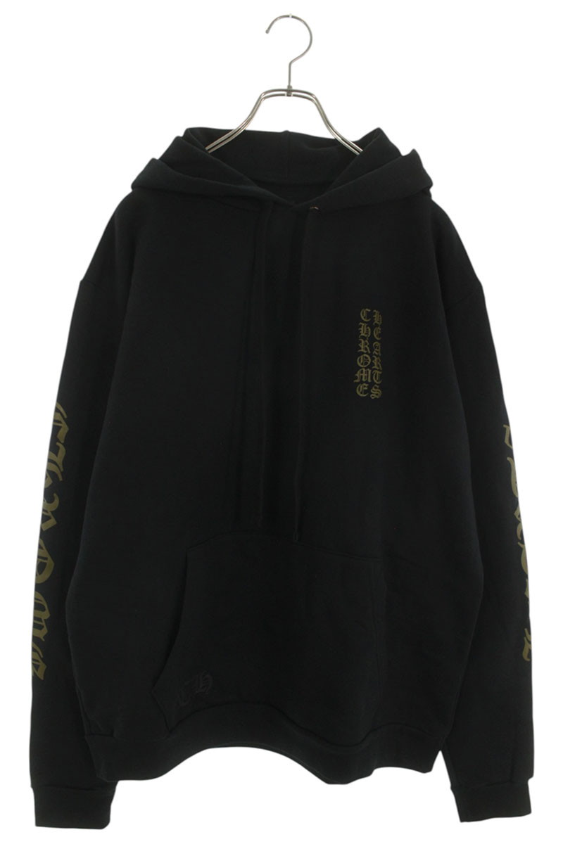 クロムハーツ Chrome Hearts　 サイズ:M SWTSHRT HD PLVR プルオーバーパーカー 袖ロゴプリントプルオーバーパーカー(ブラック×カーキ)【013062】【SJ02】【メンズ】【中古】bb134#rinkan*S