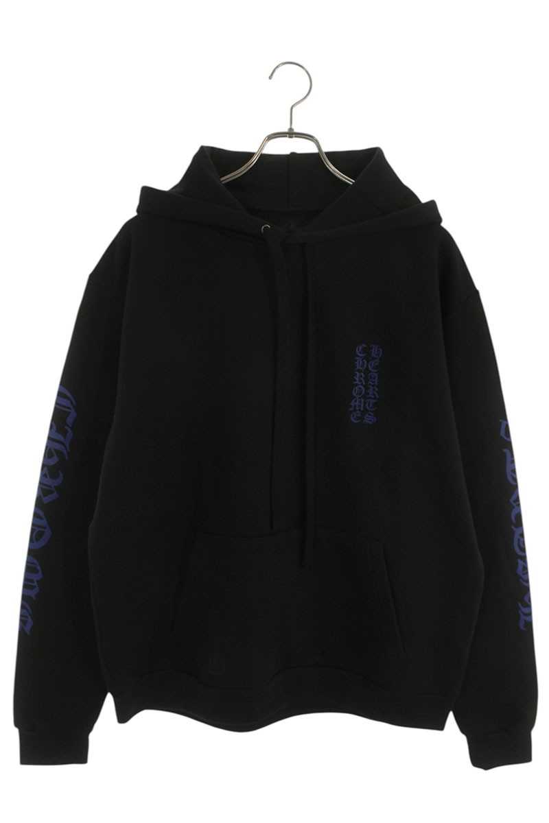 クロムハーツ Chrome Hearts　 サイズ:XXL SWTSHRT HD PLVR プルオーバーパーカー 袖ロゴプリントプルオーバーパーカー(ブラック×ブルー)【013062】【SJ02】【メンズ】【中古】bb134#rinkan*S