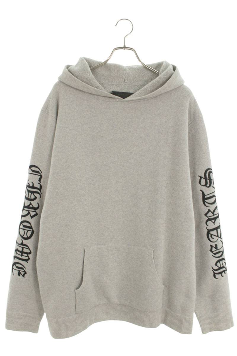 クロムハーツ Chrome Hearts 大きさ:XXL  U LIFE SENTENCE 袖ロゴタイプ刺しゅうカシミヤプルオーバーパーカー(薄墨色×黒いこと)【013062】【SJ02】【メンズ】【中古】bb396#rinkan*A