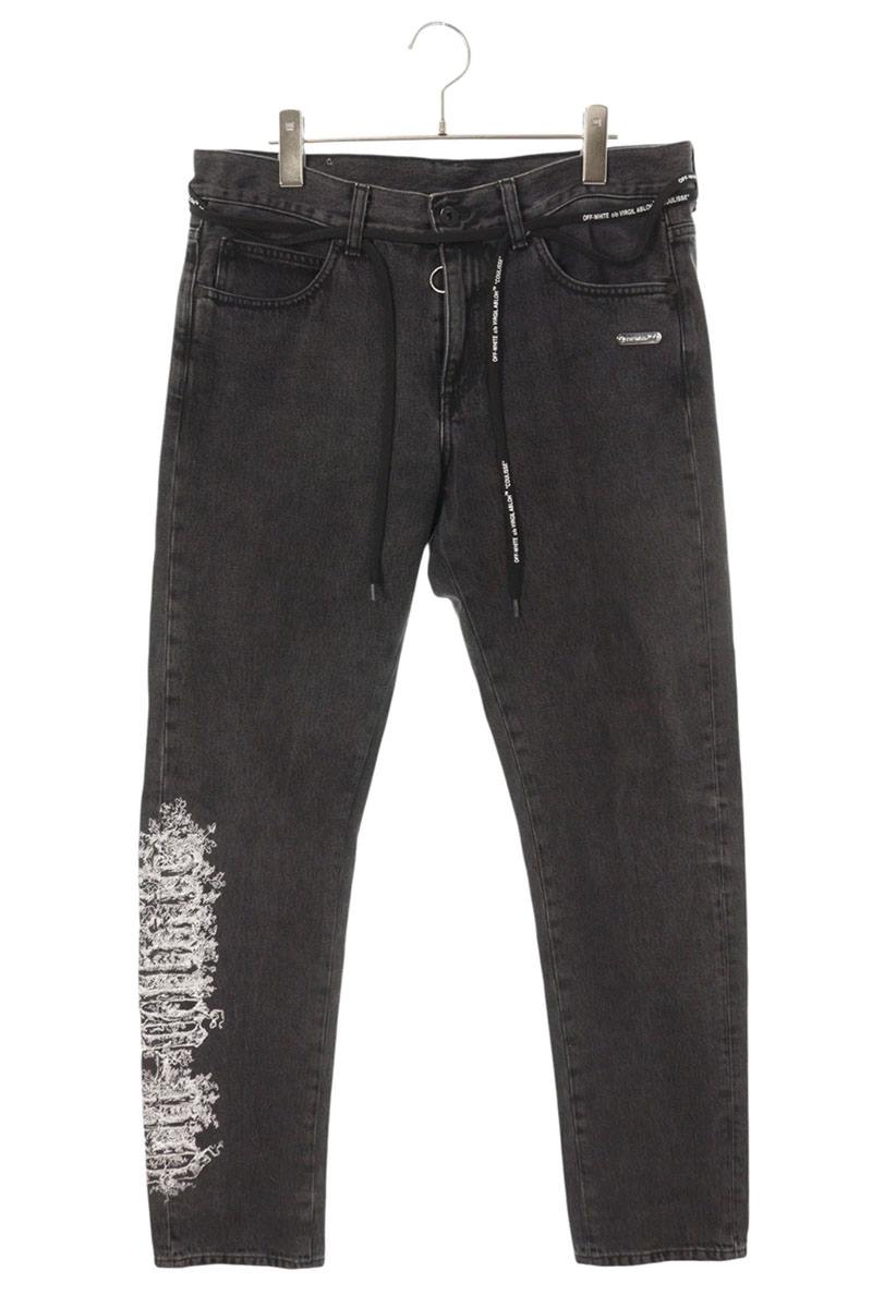 象牙色 OFF-WHITE 大きさ:33in  OMYA011E18386023 ロゴタイプ刺しゅうウォッシュドデニムパンツ(黒いこと)【413062】【BS99】【メンズ】【中古】bb455#rinkan*B