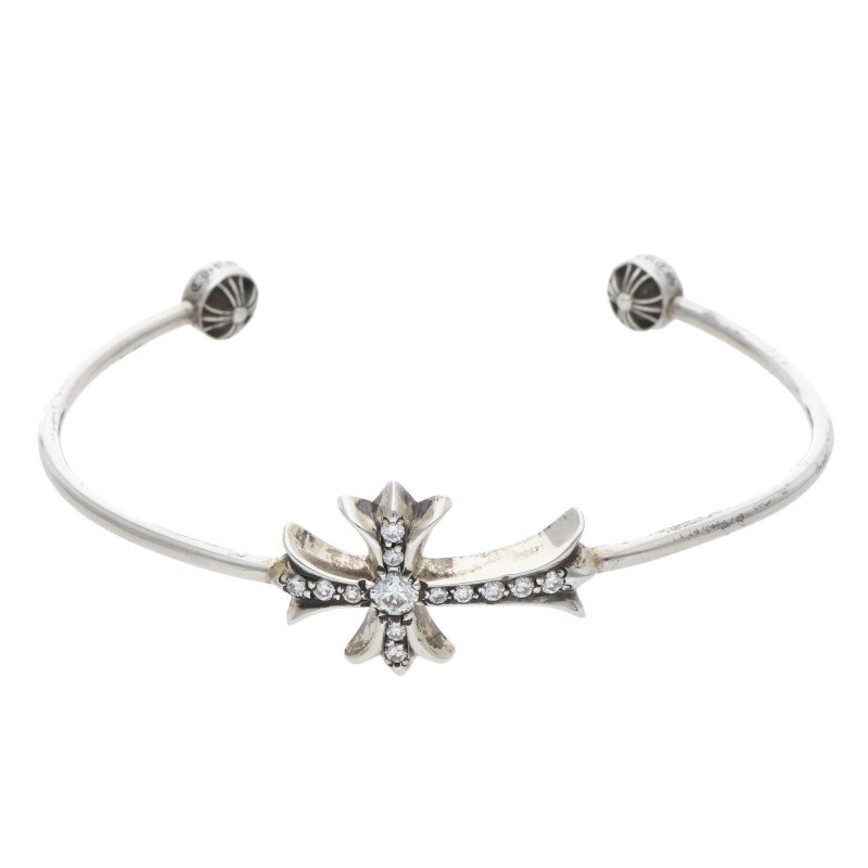 クロムハーツ Chrome Hearts SKINNY TINY CH CROSS PAVE DIA スキニーCHクロス アフターPAVEダイヤ シルバーブレスレット(シルバー×クリア 10.1g)【013062】【SS07】【小物】【中古】bb396#rinkan*A |RINKAN