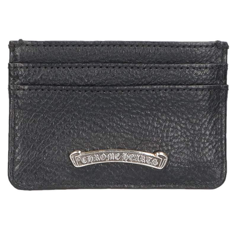 クロムハーツ Chrome Hearts　 DOUBLE SIDE ダブルサイド スクロールラベル付レザーカードケース(ブラック×シルバー)【013062】【FK04】【小物】【中古】bb134#rinkan*S