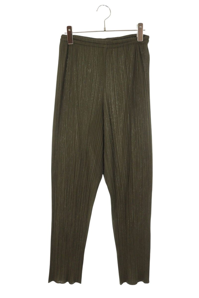 筋目プリーズ PLEATS PLEASE 大きさ:4  PP43-JF609 プリーツロングパンツ(カーキ)【213062】【BS99】【レディース】【中古】bb187#rinkan*B