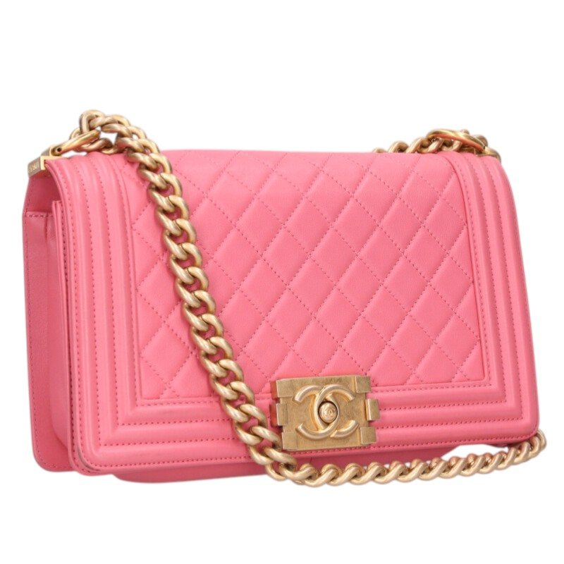 シャネル CHANEL 大きさ:25  男の子シャネル25 ラムスキンチェーンショルダーバッグ(サクラ色×ゴールド)【113062】【SB01】【小物】【中古】bb420#rinkan*B