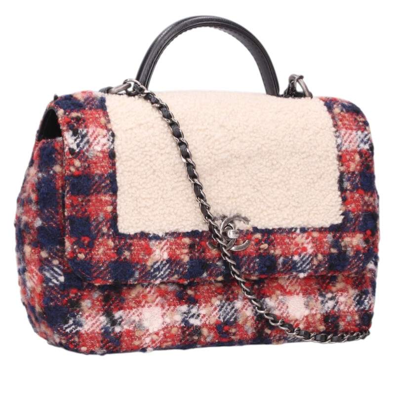 シャネル CHANEL　 A57214 トップハンドル ツイードシングルフラップショルダーバッグ(レッド調×ホワイト)【113062】【SB01】【小物】【中古】bb420#rinkan*B
