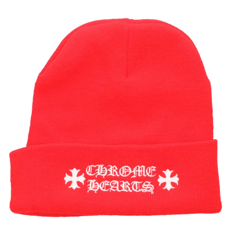 クロムハーツ Chrome Hearts　 WOOL WATCH CAP ウールワッチキャップ ロゴ刺繍帽子(レッド)【113062】【SJ02】【小物】【中古】bb412#rinkan*A