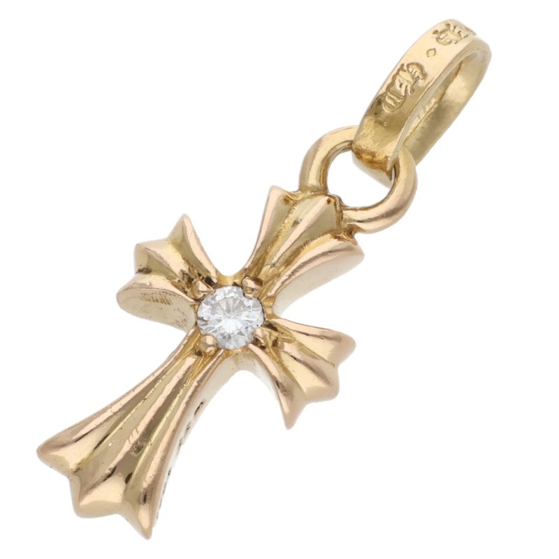 クロムハーツ Chrome Hearts   22K CRS BBYFAT DMND ベイビーファット 両面1金剛石 引きつける ゴールド首飾りとっ始め(黄色ゴールド×せつ然たる 3.44g)【813062】【NO05】【小物】【中古】bb214#rinkan*B