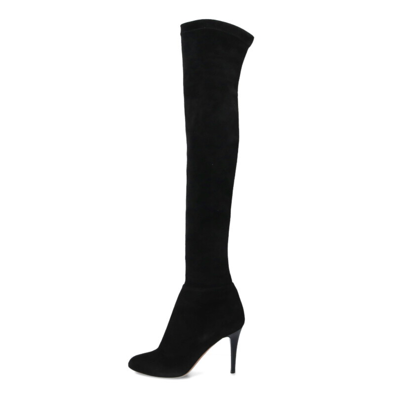 ジミーチュウ JIMMYCHOO　サイズ:37.5 スウェードレザーニーハイブーツ(ブラック&times;ゴールド)【223062】【BS99】【レディース】【小物】【中古】bb30#rinkan*B｜RINKAN 12,100円