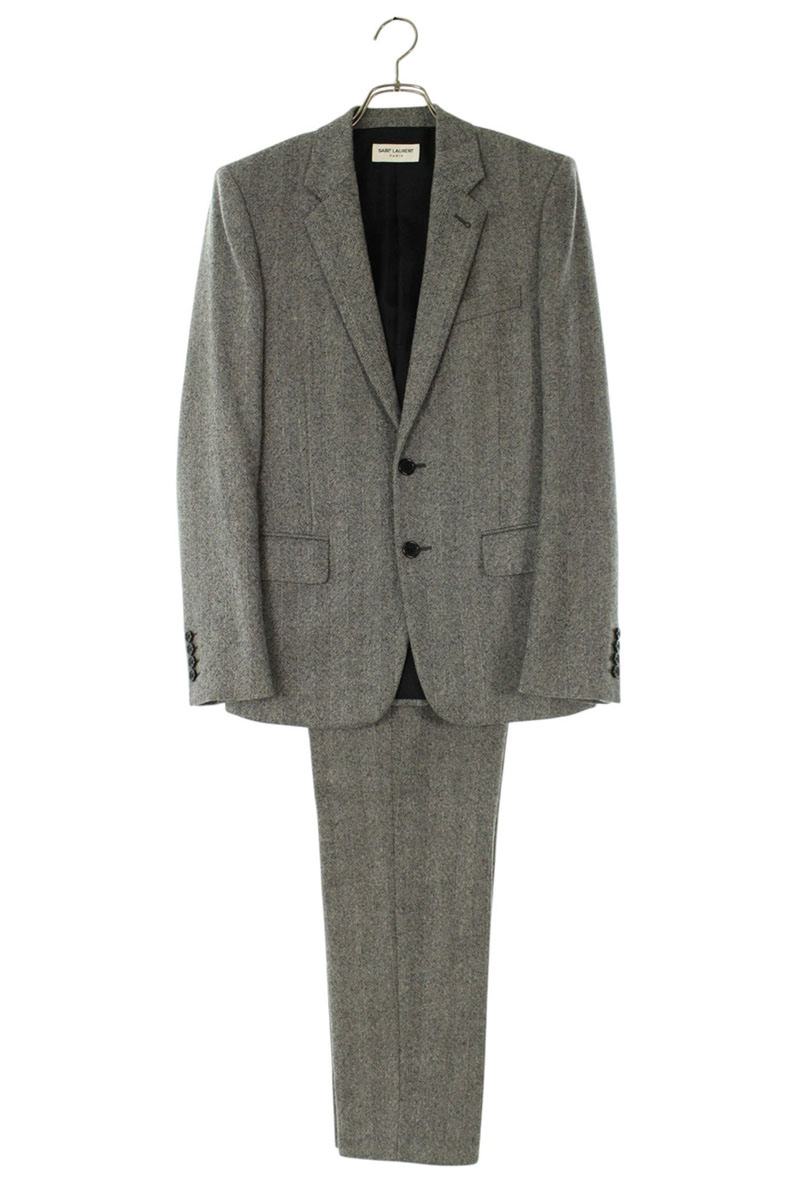 サンローランパリ SAINT LAURENT PARIS 大きさ:44  489420 Y038R 杉綾模様 羊毛 テーラードセットアップ(薄墨色)【313062】【SB01】【メンズ】【中古】bb356#rinkan*C
