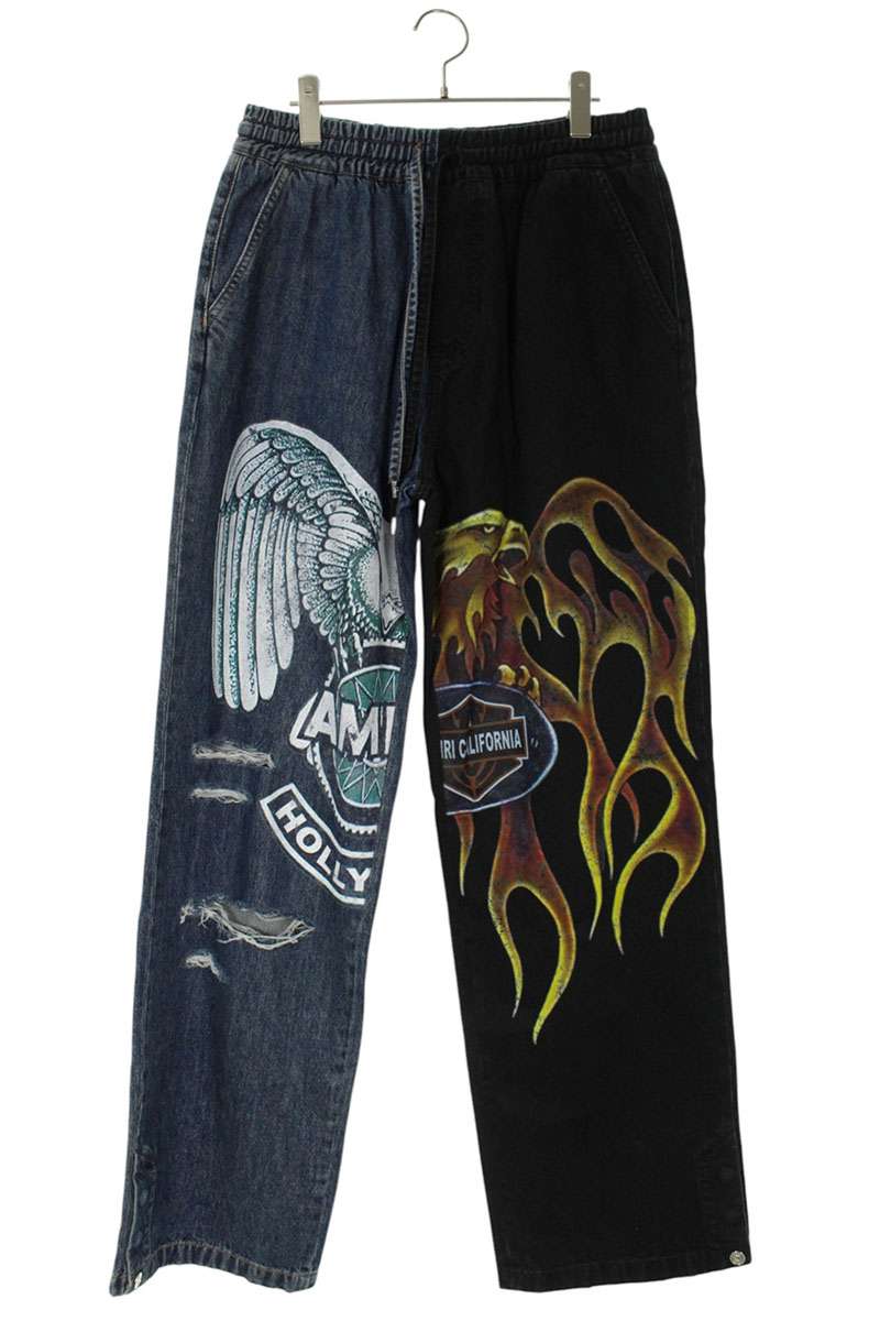 アミリ AMIRI　 サイズ:M SPLICED BAGGY JEAN SRAMBMJE1034 ダメージ加工スプライスドデニムパンツ(ブルー×ブラック)【513062】【OM10】【メンズ】【中古】bb187#rinkan*A