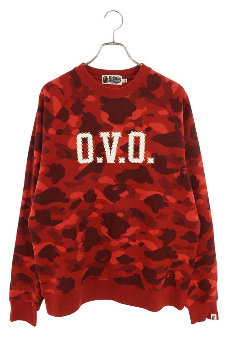アベイシングエイプ A BATHING APE　 ×オーブイオー サイズ:2XL 001SWG231907X ダブルネームカモフラージュクルーネックスウェット(レッド)【713062】【FK04】【メンズ】【中古】bb223#rinkan*B