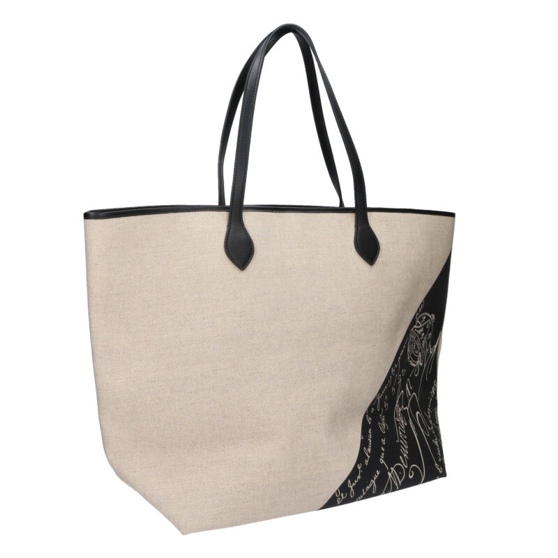 ベルルッティ Berluti   スクリットサンデー カリグラフィキャンバストートバッグ(ベージュ×黒いこと)【513062】【BS55】【小物】【中古】bb326#rinkan*A