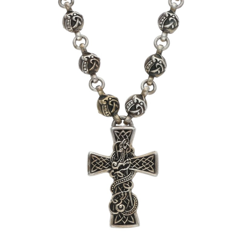 クロムハーツ Chrome Hearts 大きさ:20inch  #1 CELTIC BALL CHN VULCAN CROSS しろがね色首飾り(しろがね色 160.53g)【105062】【HJ12】【小物】【中古】bb379#rinkan*B