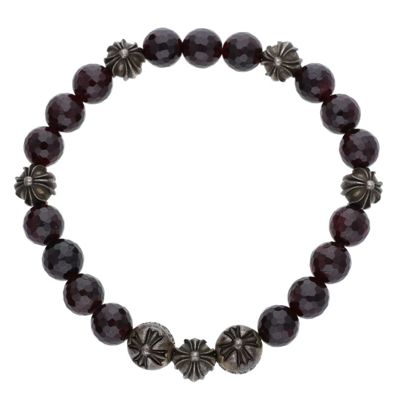 クロムハーツ Chrome Hearts   8粍 BEAD 8粍ビーズブレス BEAD8粍ガーネットビーズブレスレット(しろがね色×赤銅色調 総掛け目43.45g)【513062】【聞き届ける15】【小物】【中古】bb379#rinkan*B
