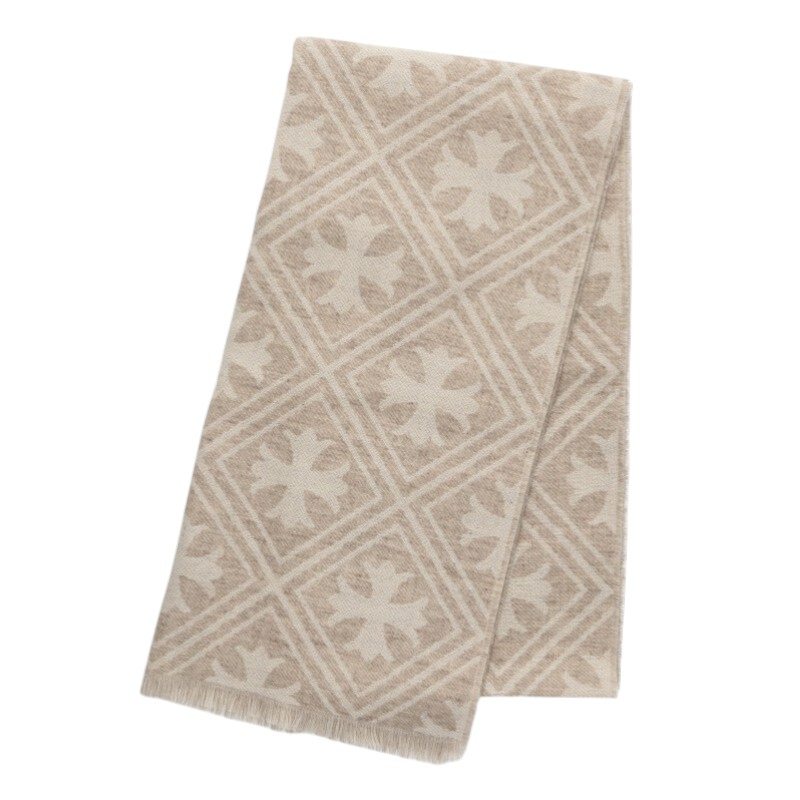 クロムハーツ Chrome Hearts   CASHMERE THROW CH足し加える総柄カシミヤ大判袈裟(ベージュ調)【413062】【GZ11】【小物】【中古】bb376#rinkan*S