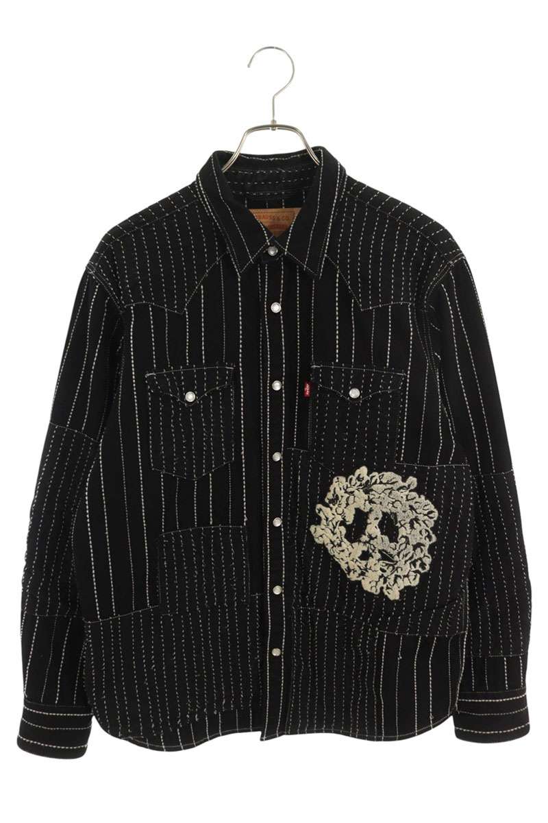 デニムティアーズ DENIM TEARS　 サイズ:L PC9-A2319-0000 Peace Patchwork Western長袖シャツ(ブラック×ホワイト)【613062】【BS99】【メンズ】【中古】bb433#rinkan*B
