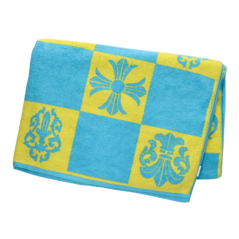 クロムハーツ Chrome Hearts   BEACH TOWEL ロゴタイプ総柄砂浜西洋手ぬぐい(点火装置青碧×黄色)【513062】【SJ02】【小物】【中古】bb412#rinkan*A