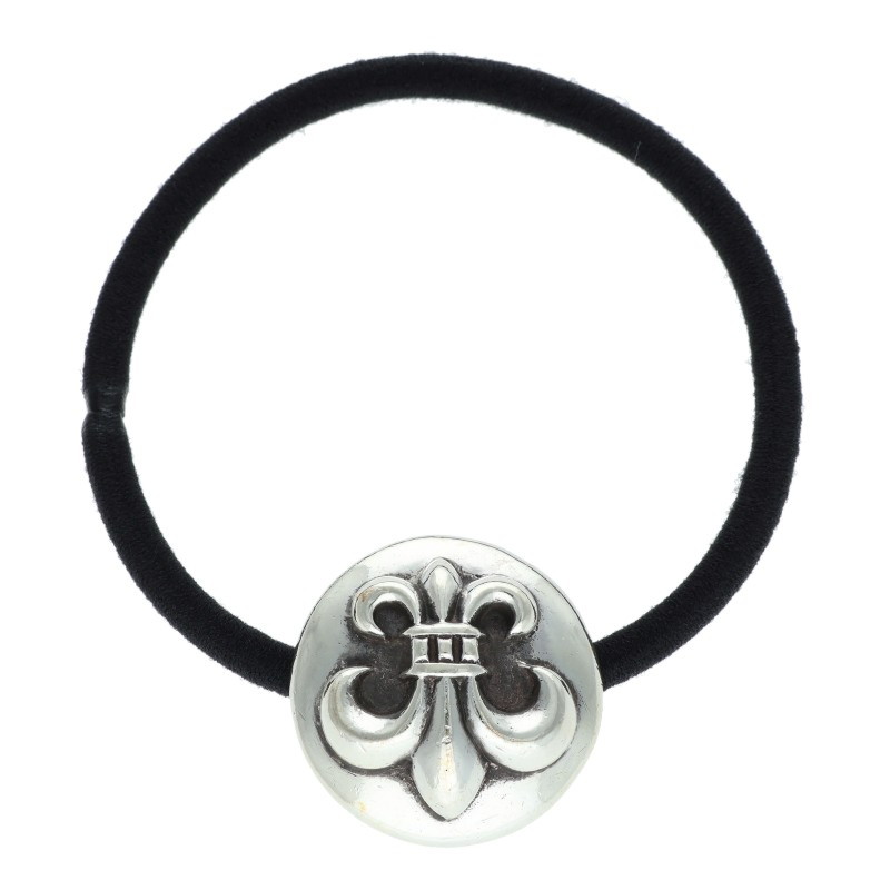 クロムハーツ Chrome Hearts   HAIRBAND BSフレアボタンヘアゴム シルバーコンチョ(しろがね色×黒いこと 総掛け目18.01g)【023062】【NO05】【小物】【中古】bb411#rinkan*B