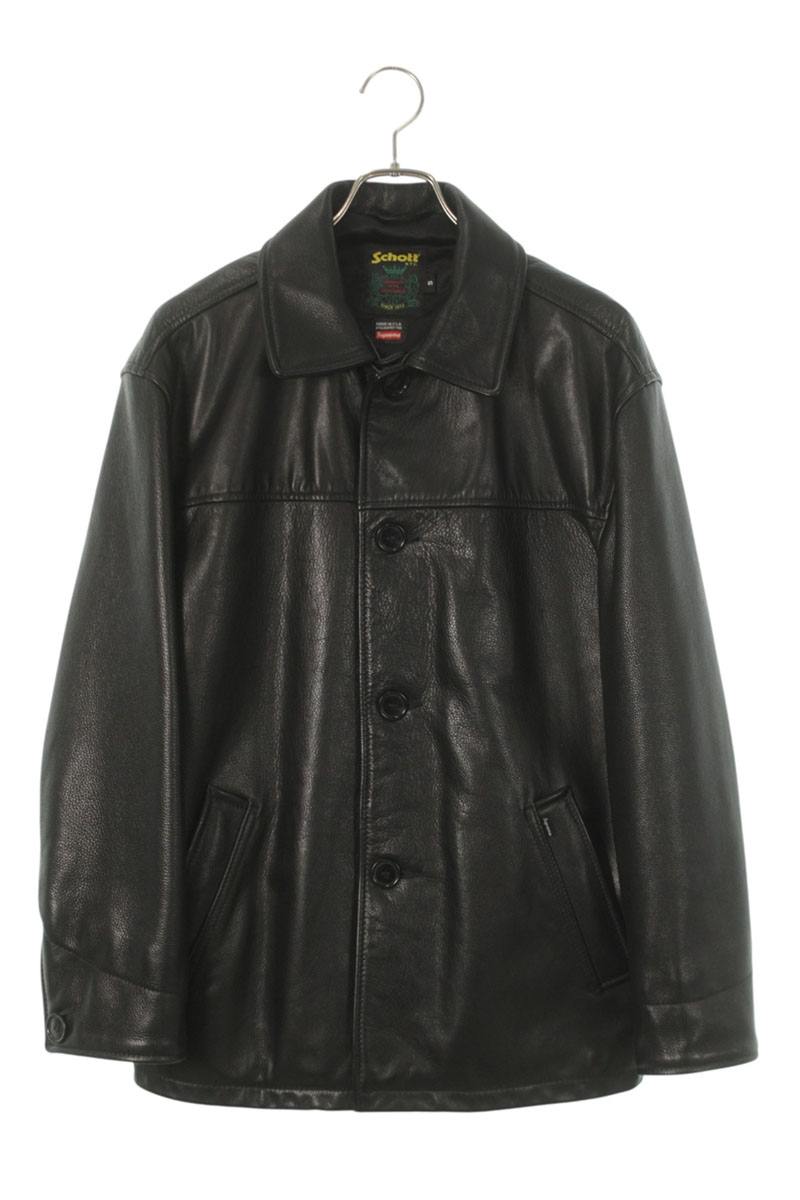 シュプリーム SUPREME ×打つこと schott 大きさ:S  23AW  Leather Car Coat フロントボタンレザージャケット(黒いこと)【613062】【SB01】【メンズ】【中古】bb18#rinkan*B