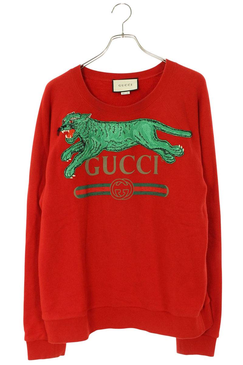 グッチ GUCCI 大いさ:S  527743 X9X95 タイガーエンブロイダリーロゴプリントスウェット(赤いこと×緑であること)【123062】【BS99】【メンズ】【中古】bb223#rinkan*C メンズファッション-スウェット・トレーナー