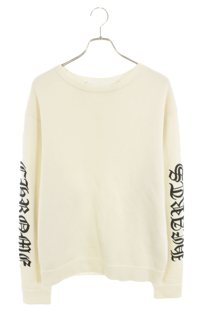 クロムハーツ Chrome Hearts 大きさ:XL 袖ロゴタイプ刺しゅうカシミヤ編み物(象牙色×黒いこと)【123062】【FK04】【メンズ】【中古】bb223#rinkan*B