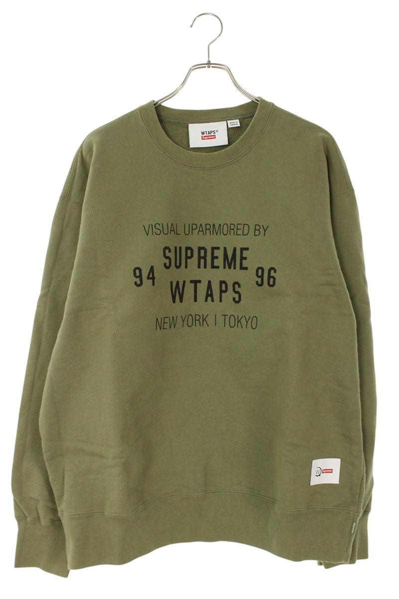 シュプリーム SUPREME ×ダブルタップス WTAPS サイズ:L 21AW Crewneck ロゴプリントクルーネックスウェット(カーキ)【724062】【BS55】【メンズ】【中古】bb30#rinkan*B|RINKAN