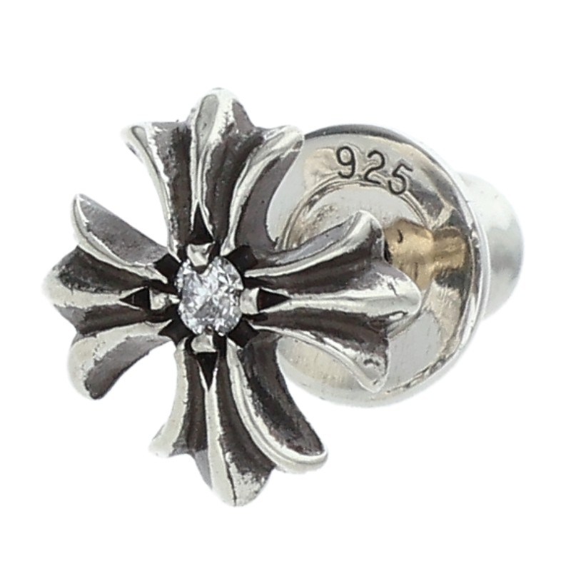 クロムハーツ Chrome Hearts　 No2 CH PLS DIA CHプラススタッド 1ダイヤ シルバーピアス(シルバー×クリア 0.68g)【123062】【SJ02】【小物】【中古】bb412#rinkan*B
