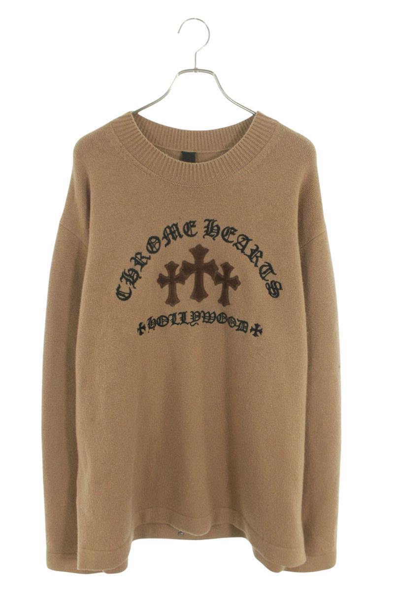 クロムハーツ Chrome Hearts 大きさ:XL  SAILIN ON CHSMR ロゴタイプ刺しゅうセメタリークロスパッチカシミヤニット(赤銅色調)【913062】【GZ11】【メンズ】【中古】bb412#rinkan*B