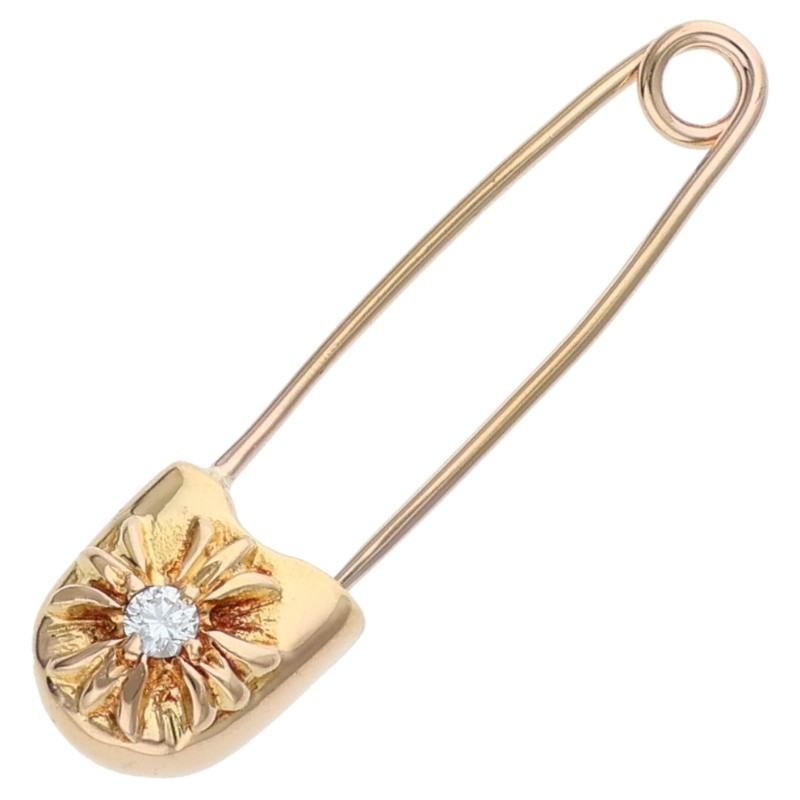 クロムハーツ Chrome Hearts　 22K SAFETY PIN S 1DIA 22Kスモールセーフティピン 1ダイヤ ゴールドネックレストップ(イエローゴールド×クリア 3.07g)【223062】【SJ02】【小物】【中古】bb420#rinkan*B