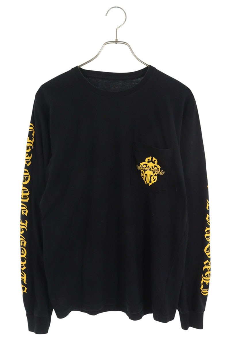 クロムハーツ Chrome Hearts　 サイズ:M CH L S 1 ヴァインダガー袖英字長袖カットソー(ブラック×イエロー)【123062】【SS13】【メンズ】【中古】bb379#rinkan*B