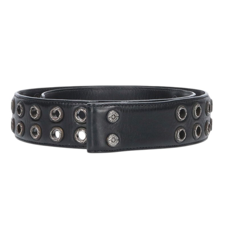 クロムハーツ Chrome Hearts 大いさ:30inch  STRAP DBL GROMMET ダブルグロメット なめし革三尺帯(黒いこと×しろがね色)【023062】【SS07】【小物】【中古】bb134#rinkan*A