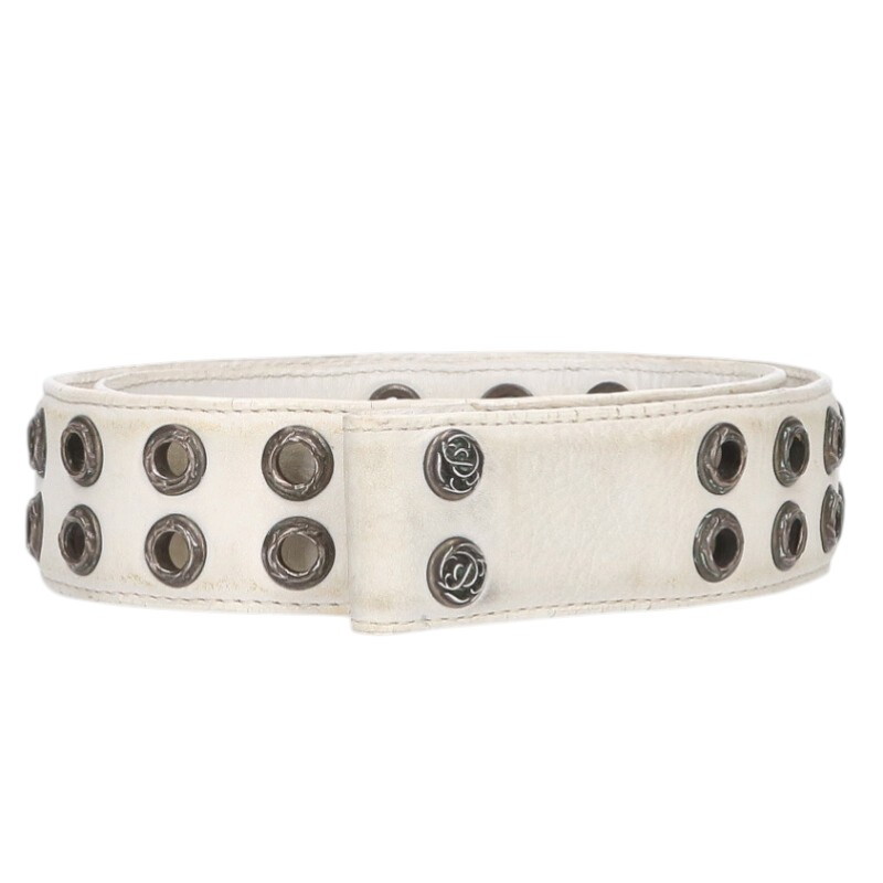 クロムハーツ Chrome Hearts 大いさ:29inch  STRAP DBL GROMMET ダブルグロメット なめし革三尺帯(白いこと×しろがね色)【023062】【SS07】【小物】【中古】bb134#rinkan*B