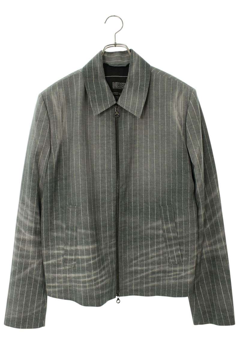 ディーゼル DIESEL　 サイズ:46 J-CARL ストライプ柄ジップアップブルゾン(グレー×ホワイト)【323062】【BS99】【メンズ】【中古】bb379#rinkan*B 18,279円
