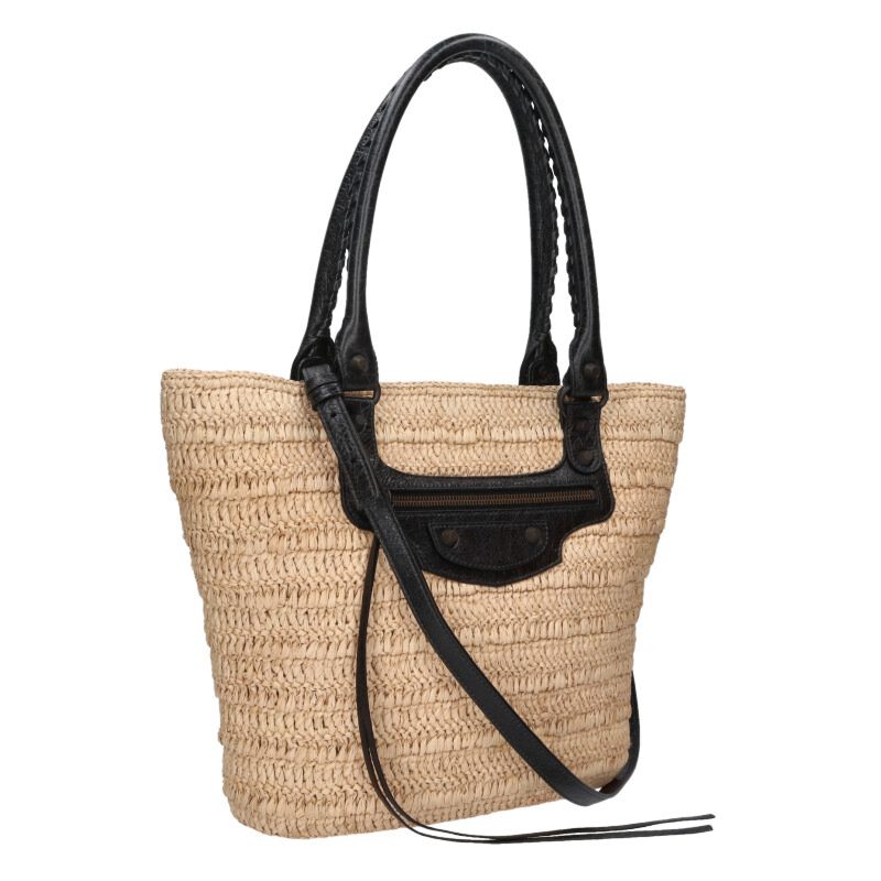 バレンシアガ BALENCIAGA LE CITY ル シティ 828888 ラフィア ラムスキン 2WAYハンドバッグ(ベージュ×ブラック)【123062】【SB01】【小物】【中古】bb30#rinkan*B|RINKAN