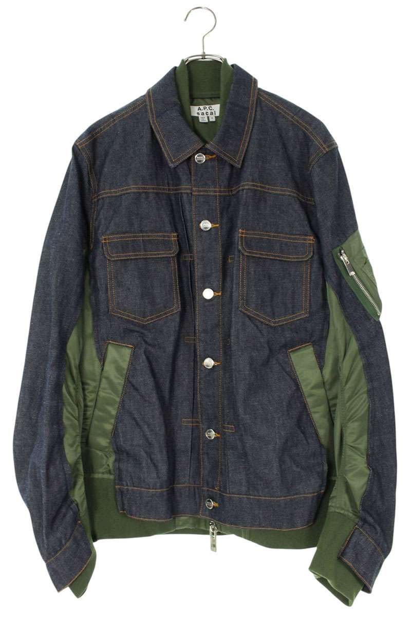 サカイ Sacai　 ×アーペーセー A.P.C. サイズ:M EIMI DENIM JACKET 21E2-PAADX-M02660 MA-1ドッキングデニムジャケット(インディゴ×グリーン)【523062】【SJ02】【メンズ】【中古】bb223#rinkan*B
